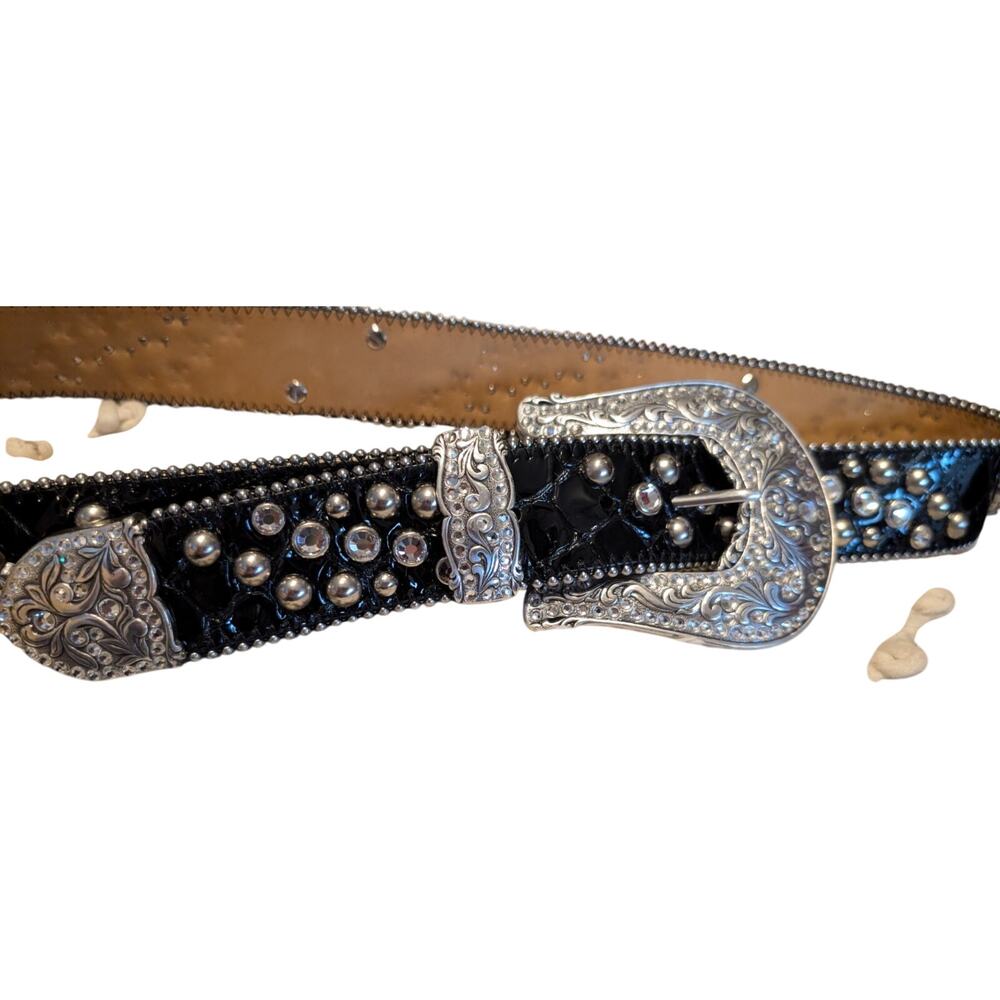 JUSTIN Women's Western Black patent leather & crystal belt Size 36 EUC
